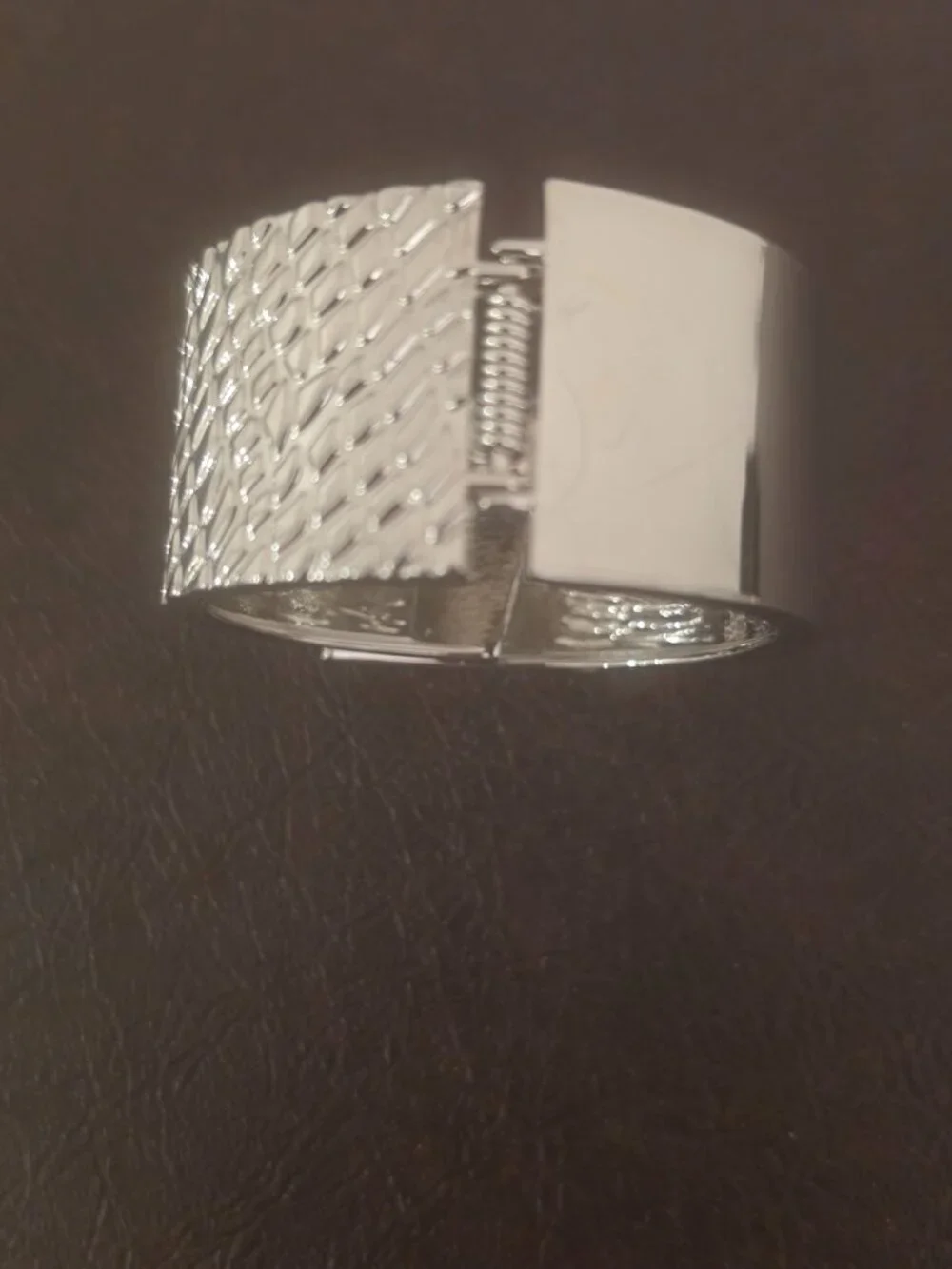 Guess Rose Silver Texture Animal Print Hinge Crystal Cuff Wide Bangle